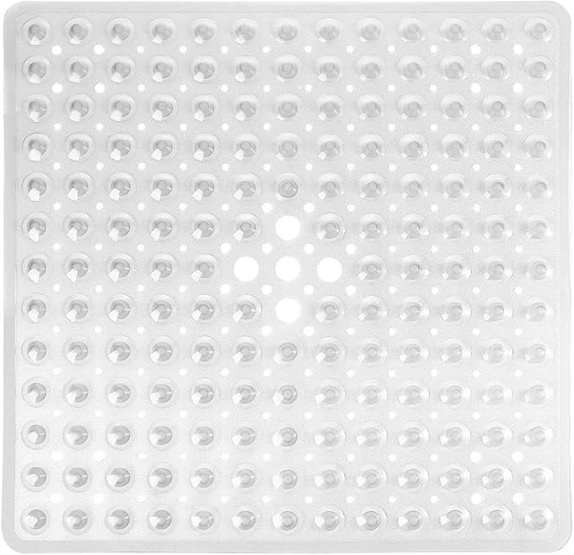 Yimobra Square Shower Mat for Bathtub, Non-Slip with Drain Holes, Suction Cups, BPA, Latex, Phthalate Free, Machine Washable, 53 x 53 cm, Clear