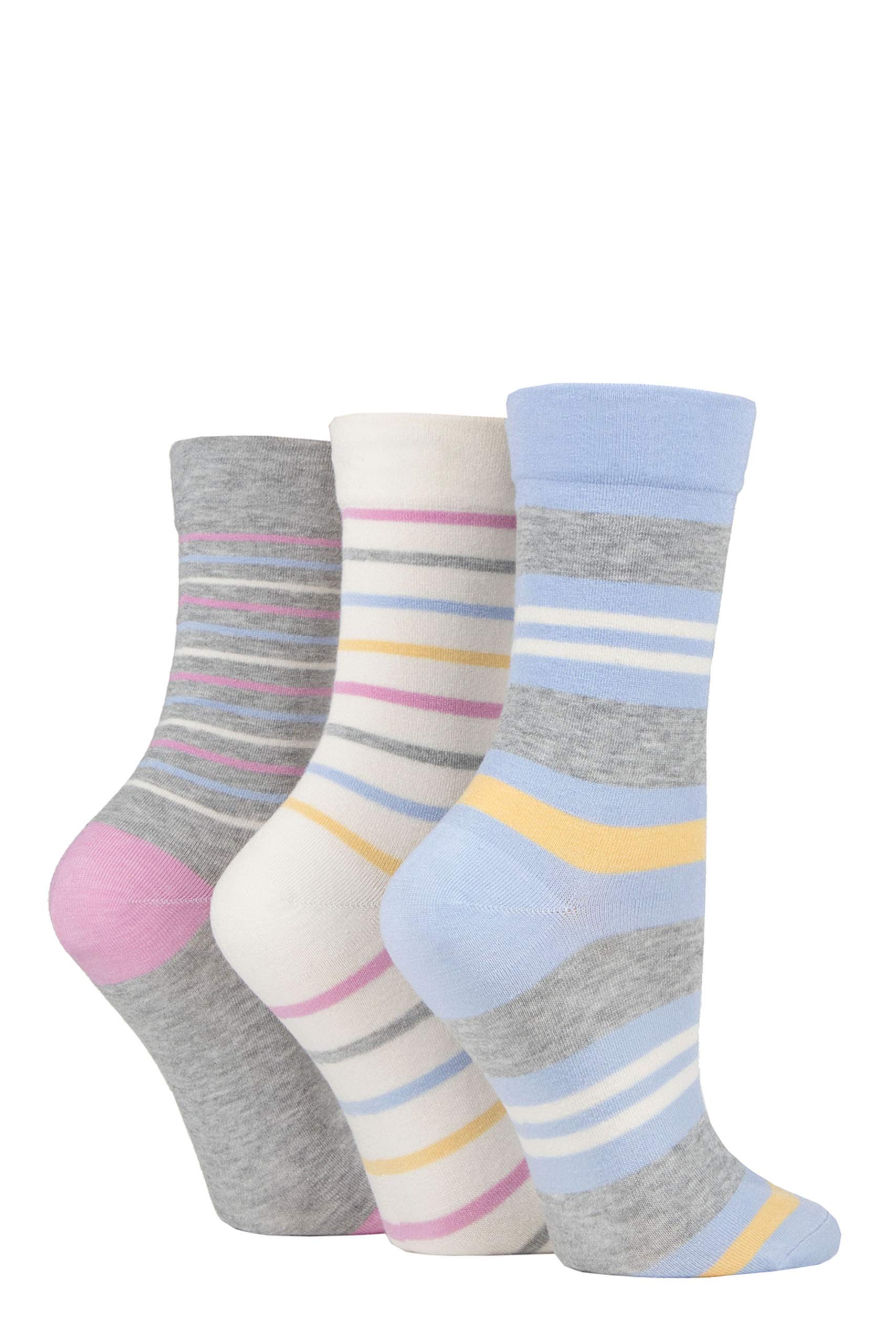 SockShop Ladies Gentle Bamboo Socks with Smooth Toe Seams In Plains and Stripes Pack of 3 (Pastel Stripe, 4-8)