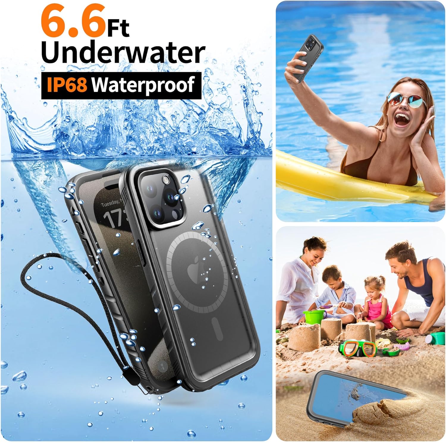 Cozycase for iPhone 15 Pro Max Waterproof Shockproof Dustproof Case [Compatible with MagSafe] - Heavy Duty/360 Full Body/Military Grade/Rugged Built in Screen/Camera Protector with Lanyard Black