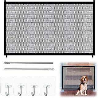 110 x 78 cm Mesh Baby Stair Gate, Pet Magic Gate, Portable Folding Safety Stair Safe Guard Isolation, with Hooks Easy Install Anywhere for Indoor Outdoor Stair Hall Doorway black