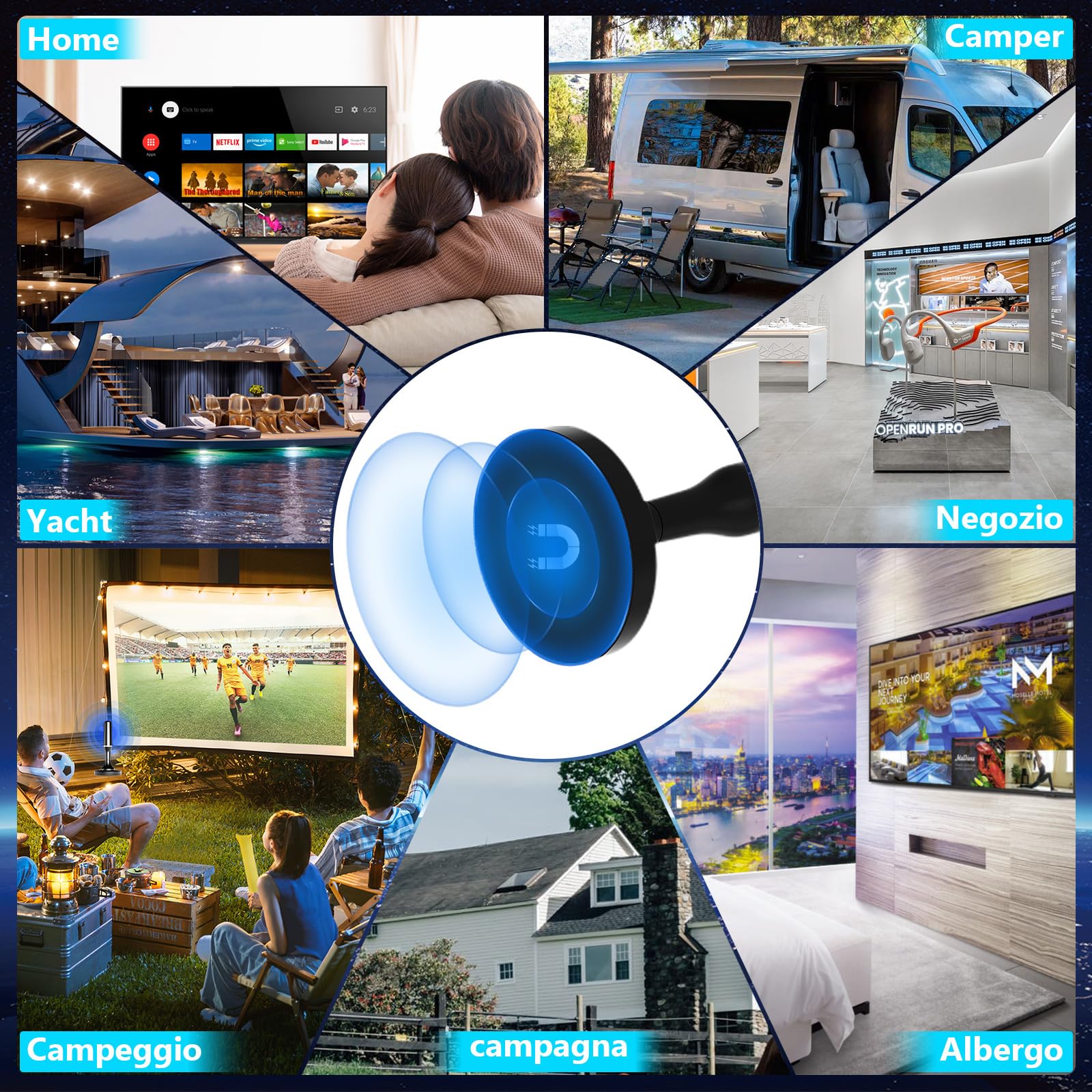 2026 Antenna TV Interna,Antenna TV Interna Amplificata Potente Ricezione 360° fino a 100 km con Base Magnetica,Supporto HD/4K/1080,DVB-T2/DVB-T2,installazione molto semplice