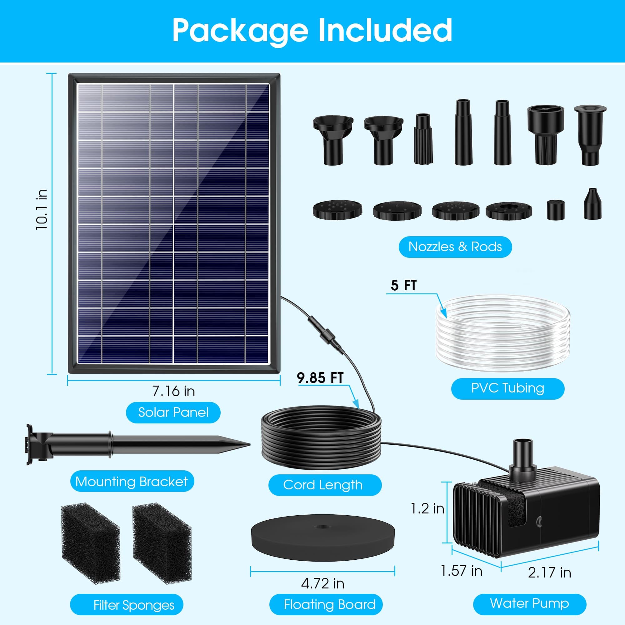 Biling Solar Pond Foundtain with Battery Backup, 8W 300L/H Solar Water Pump with 3600 mAh Battery Backup Filter Solar Water Feature Pump with DIY 5ft Tubing for Garden Ponds, Pool, Fish Tank — view 7