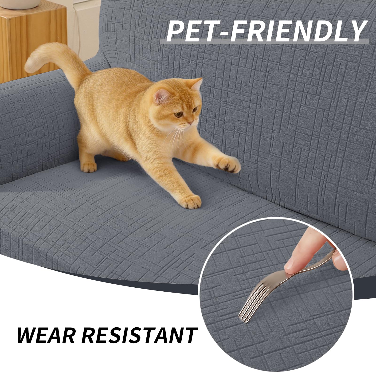 YSTELLAA Copridivano 2 Posti Con Braccioli, Universale Copri Divano Elasticizzato Lavabile, Copridivani Antimacchia Antiscivolo, Sofa Cover Antigraffio Gatto, Per Soggiorno, Grigio Chiaro