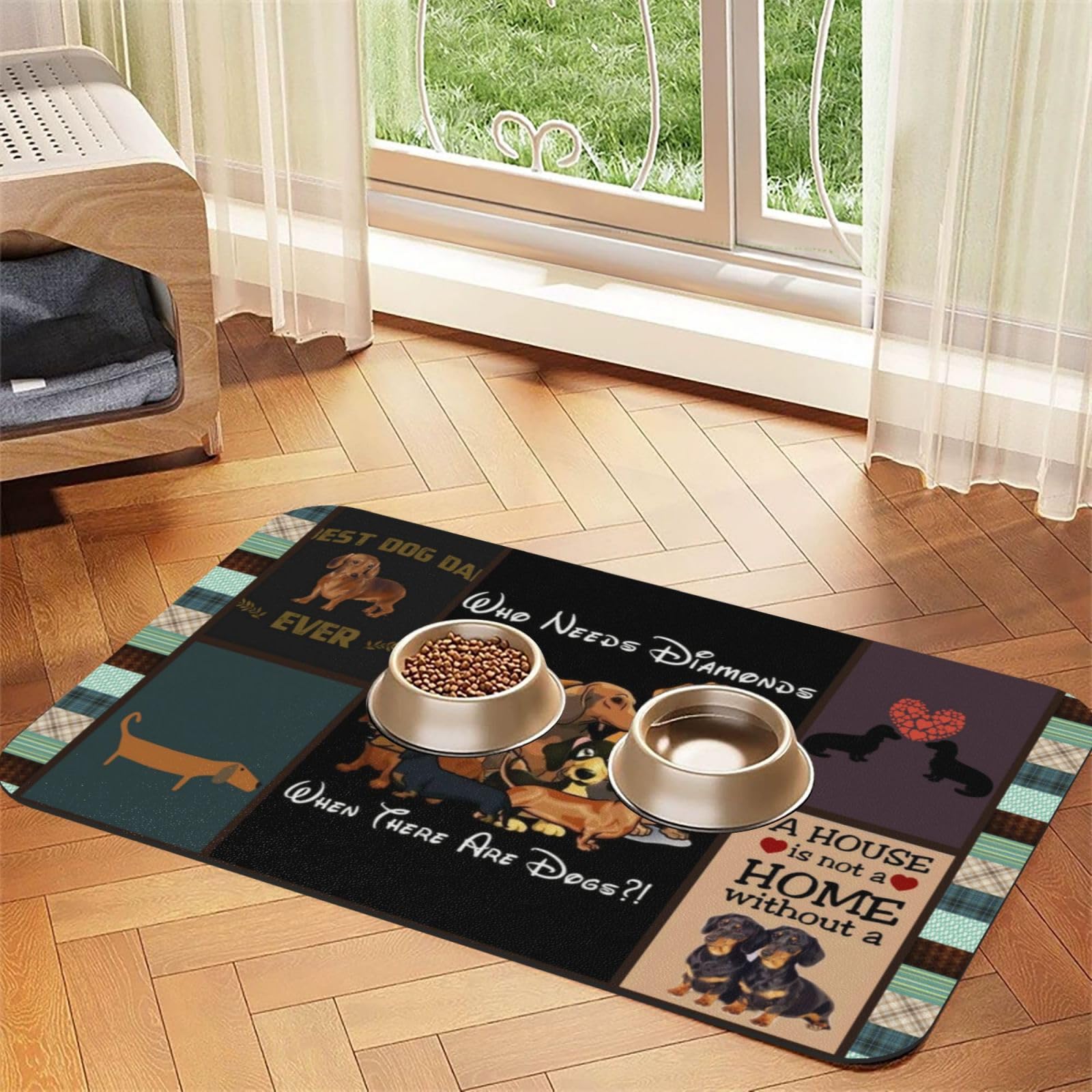 Dachshund Dogs Absorbent Dog Mats for Food and Water Waterproof Pet Bowl Liner Anti-Slip Dog Feeding Mats Quick Dry Pet Placemat to Protect Floors