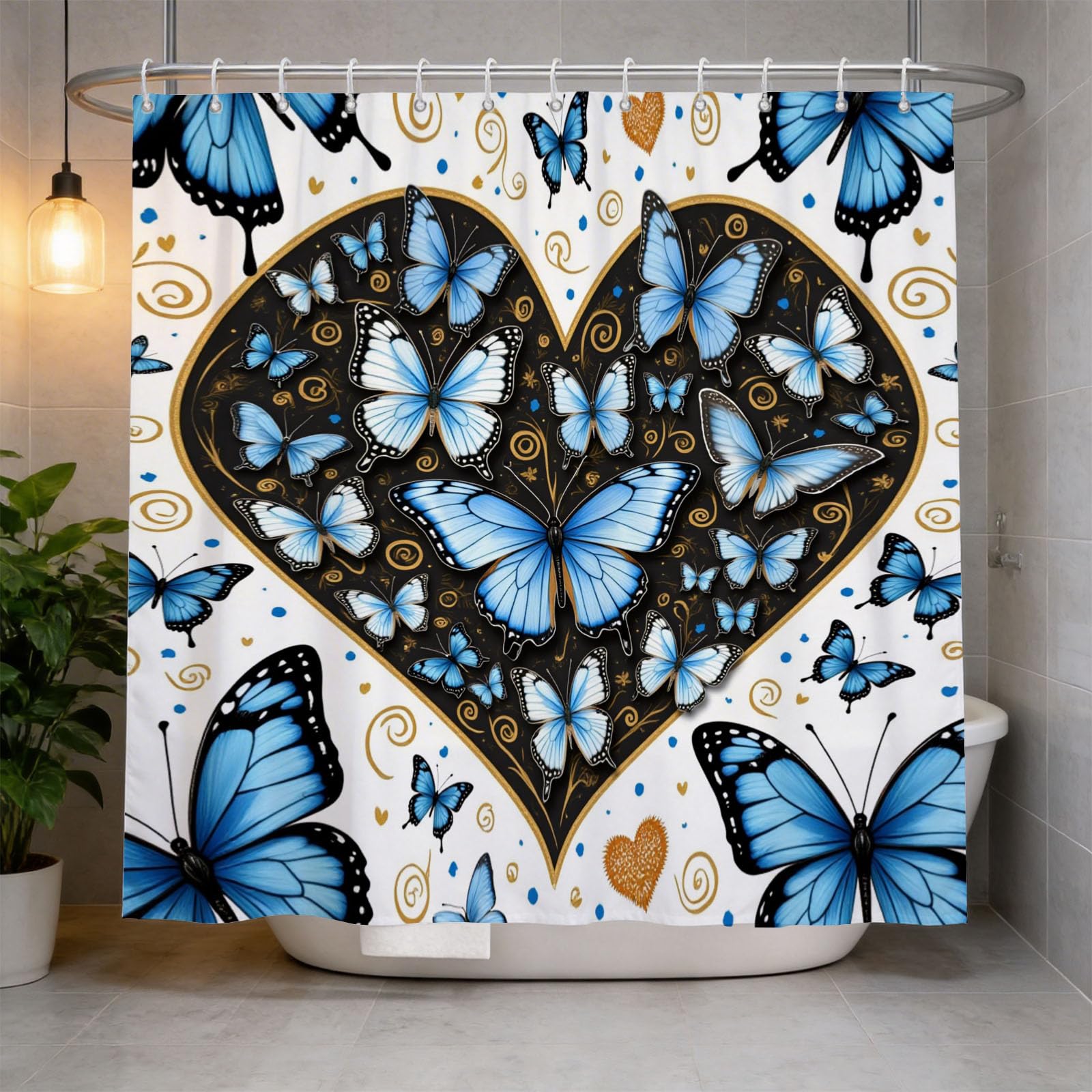Hongduo 3D Butterfly Cartoon Shower Curtain for Stalls Bathtubs Cartoon Bathroom Decor Shower Curtain Set Polyester Fabric Waterproof 200x200cm/79X79 Inch with Hooks