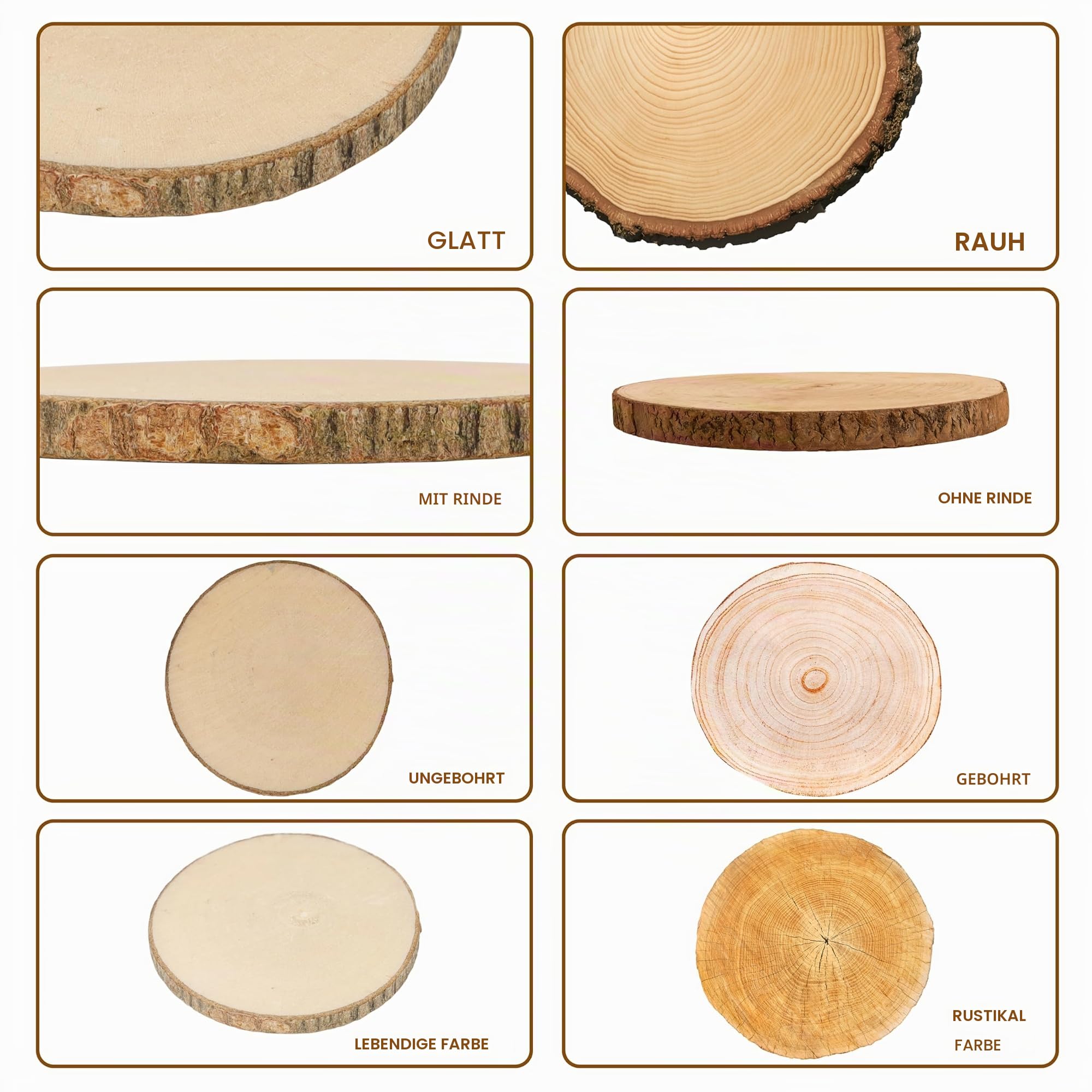 Kurtzy Natürliche Runde Holzscheiben zum Basteln (50er Pack) - 3-5cm Durchmesser - Holzscheiben Rund mit Rinde und Ohne Loch - Holzschilder zum Beschriften für DIY Kunst und Weihnachtsschmuck