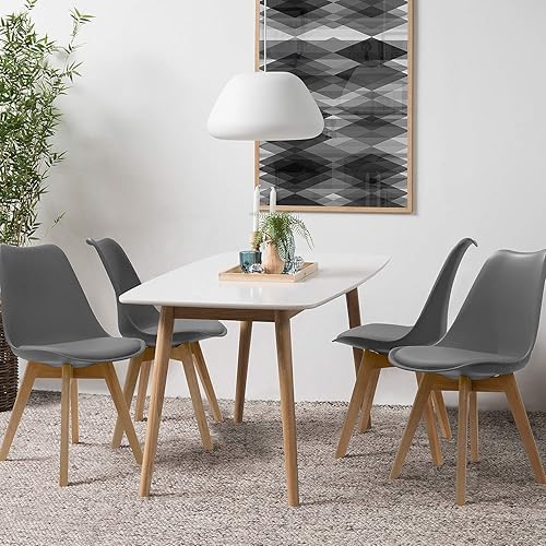 Miniatura 10 de Furniwell Sillas de comedor DSW modernas de mediados de siglo, sillas de cocina laterales tapizadas con patas de madera y cojín acolchado suave,