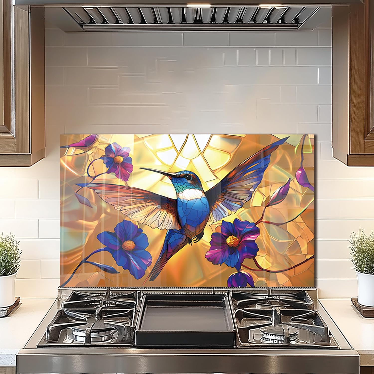 DAIFURONGE Tempered Glass Backsplash For Kitchen Behind Stove,Hummingbird Stove Back Top Cover,Easy to Clean Glass Splashback, Sink Cover Splash Guard,Home Kitchen Wall Decor (30"x18"(76.2x45.72cm)) 30"L x 18"W