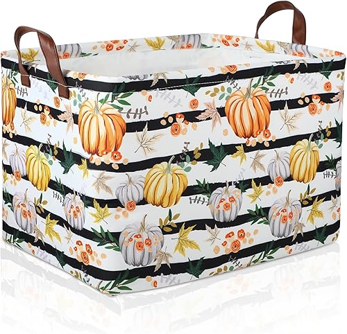 Miniatura 8 de Cesta de almacenamiento plegable con asas de cuero para Halloween, caja de almacenamiento de lona impermeable para armario, juguetes, ropa,