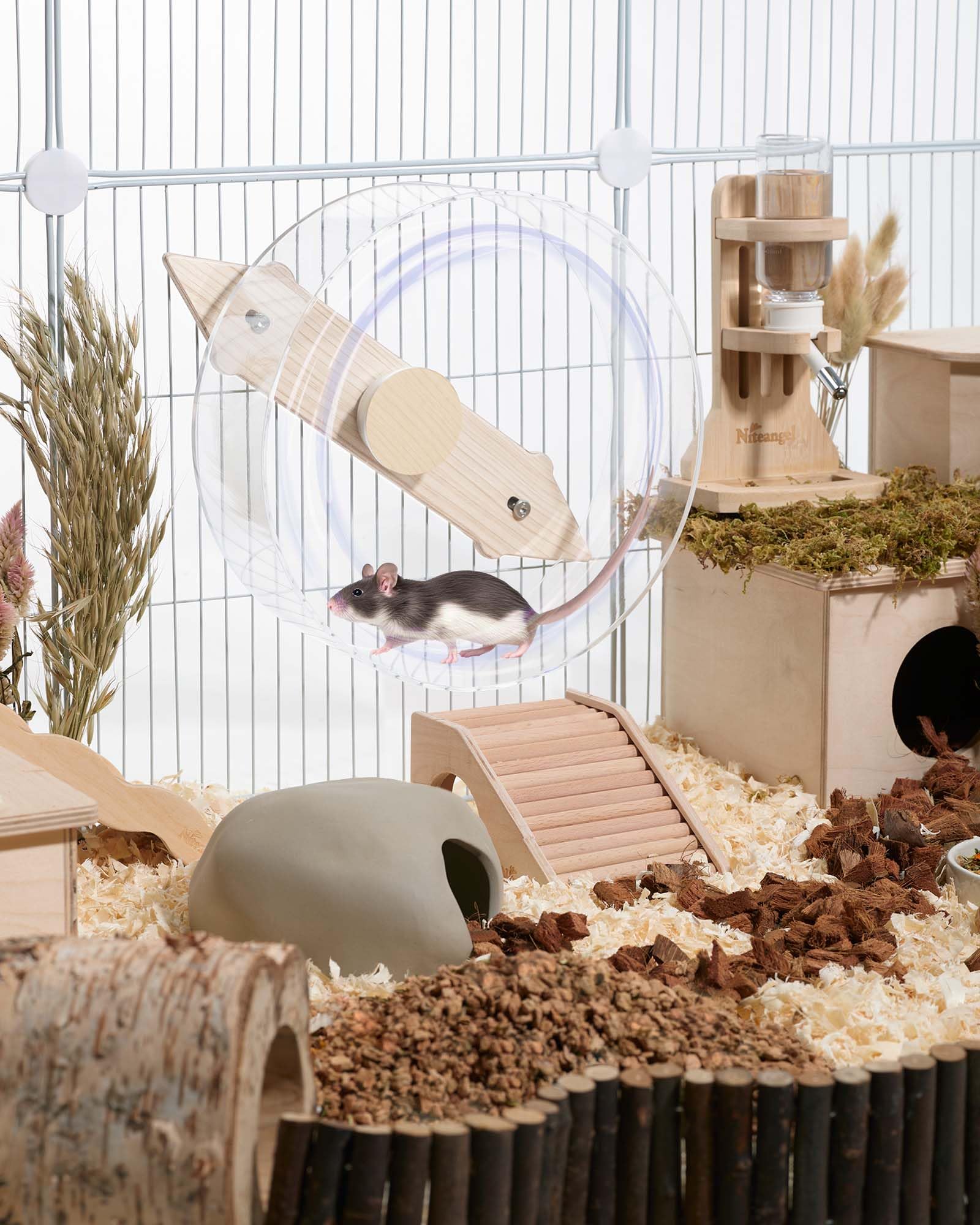 Niteangel Silent Hanging Hamster Wheel - Dual-Bearing Cage-Mounted Quiet Spinning Acrylic Exercise Wheel for Hamsters Gerbils Mice Degus and Other Small Pets (M) - image 7