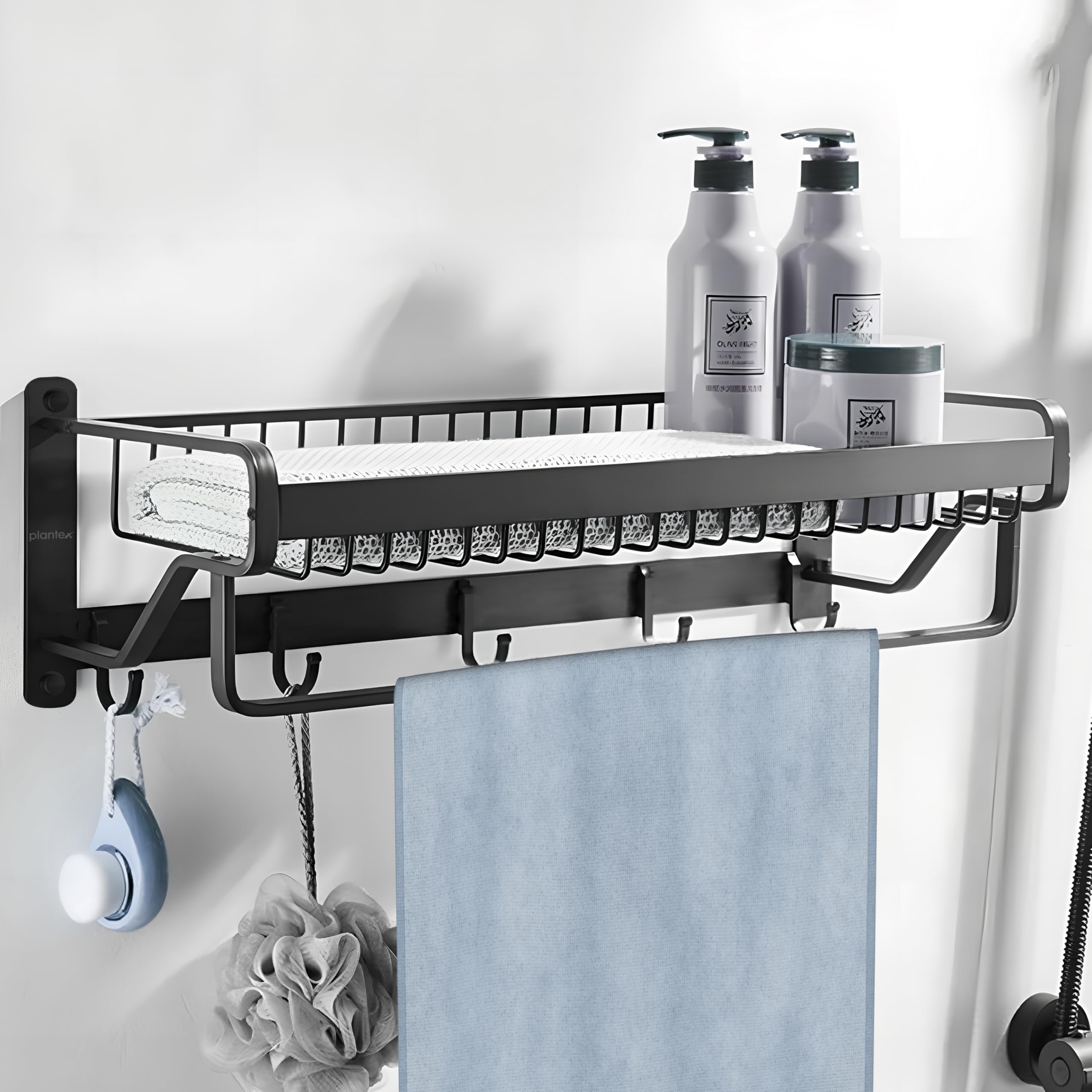 Plantex Aluminium Towel Hanger for Bathroom/Towel Rack with Hooks/Bathroom Towel Holder/Towel Rod/Bathroom Accessories (22 inch - Black) (B0DBVCLFYZ) Amazon Price History, Amazon Price Tracker