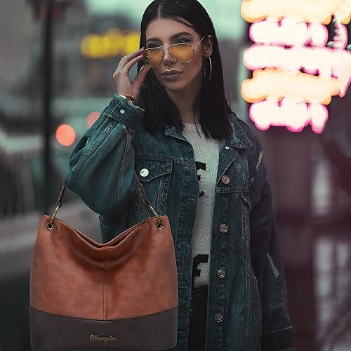 Miniatura 7 de Wrangler - Bolsas Hobo para mujer de cuero vegano con asa superior bolsos y bolsos de hombro Negro, Marrón, Coffee, Hot Pink, Caqui, Pewter