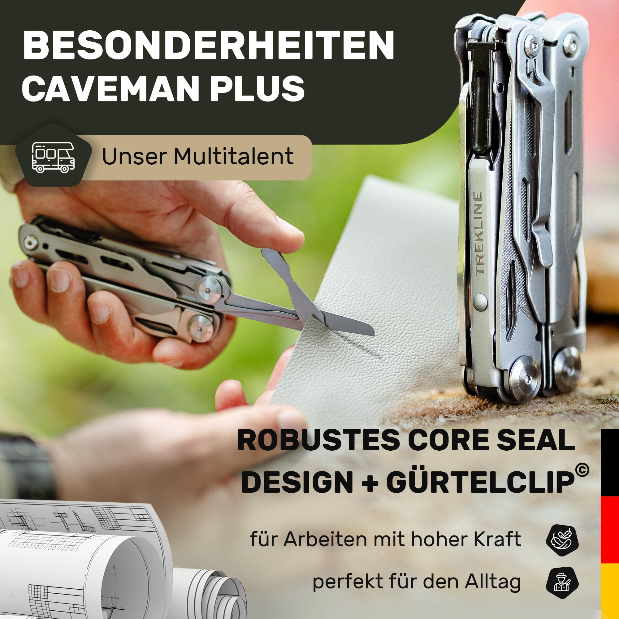 Multitool [440C Edelstahl] Outdoor Camping Survival Multitool Werkzeug Messer, Überlebensmesser, Taschenmesser, Multifunktionswerkzeug, Multi Tool, Multifunktionsmesser (Caveman Plus)