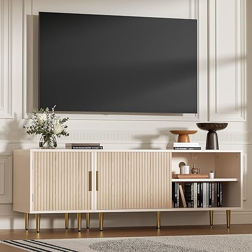 Miniatura 4 de Soporte de TV moderno combinado para TV de 55/60/65 pulgadas, pequeño centro de entretenimiento con estante ajustable, soporte multimedia de TV con