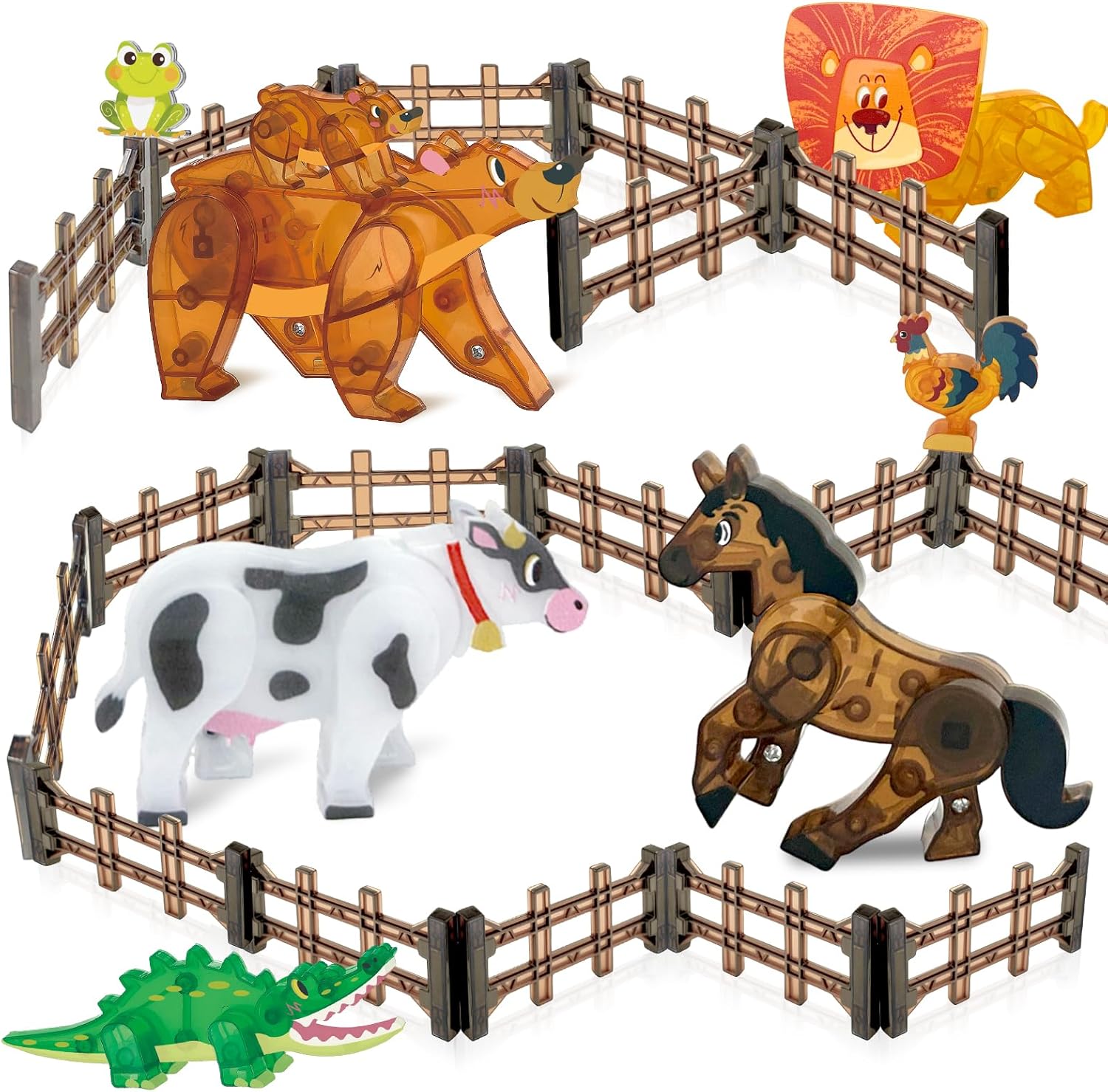 Magnetic Toy Fence Set, 24pcs Magnet Corral Playset Accessories for Farm Animals Dinosaurs Horse, Play Fence for Toy Animals, Building Blocks Toys Accessory