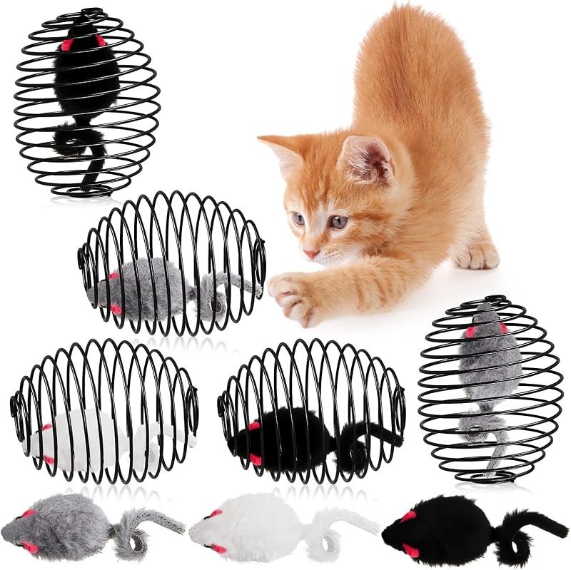 Brinquedo para Gatos Bola de Mola com Rato Jecery Preto e Branco Pacote com 5