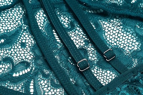 Miniatura 5 de Ababoon Lencería de encaje para mujer, ropa de dormir de una pieza, babydoll con tirantes delgados, cuello en V