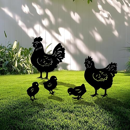 5 Pack Chicken Metal Garden Decorative Stakes, Weather Proof Silhouette
