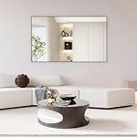 BEAUTME Grand miroir mural, noir, 60x36 Inch. Cadre en métal, suspension verticale ou horizontale, miroir de toilette, décoration maison