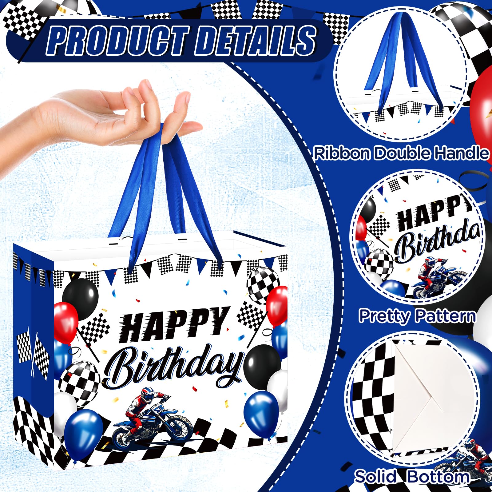 Neptniopllab Dirt Bike Birthday Gift Bag with Card & Wrapping Paper for Motorcycle Birthday Party Decoration Racing Motocross Motorbike Boy Men Goodie Treat Bag