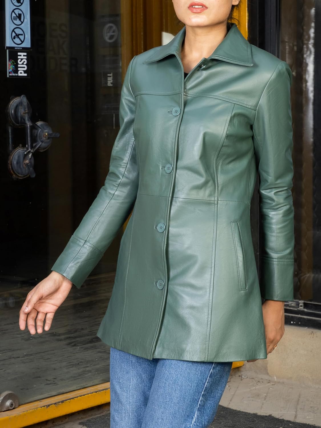 Jild Casual Car Coat Lambskin Leather Jacket Women – ¾ Length Blazer Overcoat Style Leather Long Coat Women - Image 4