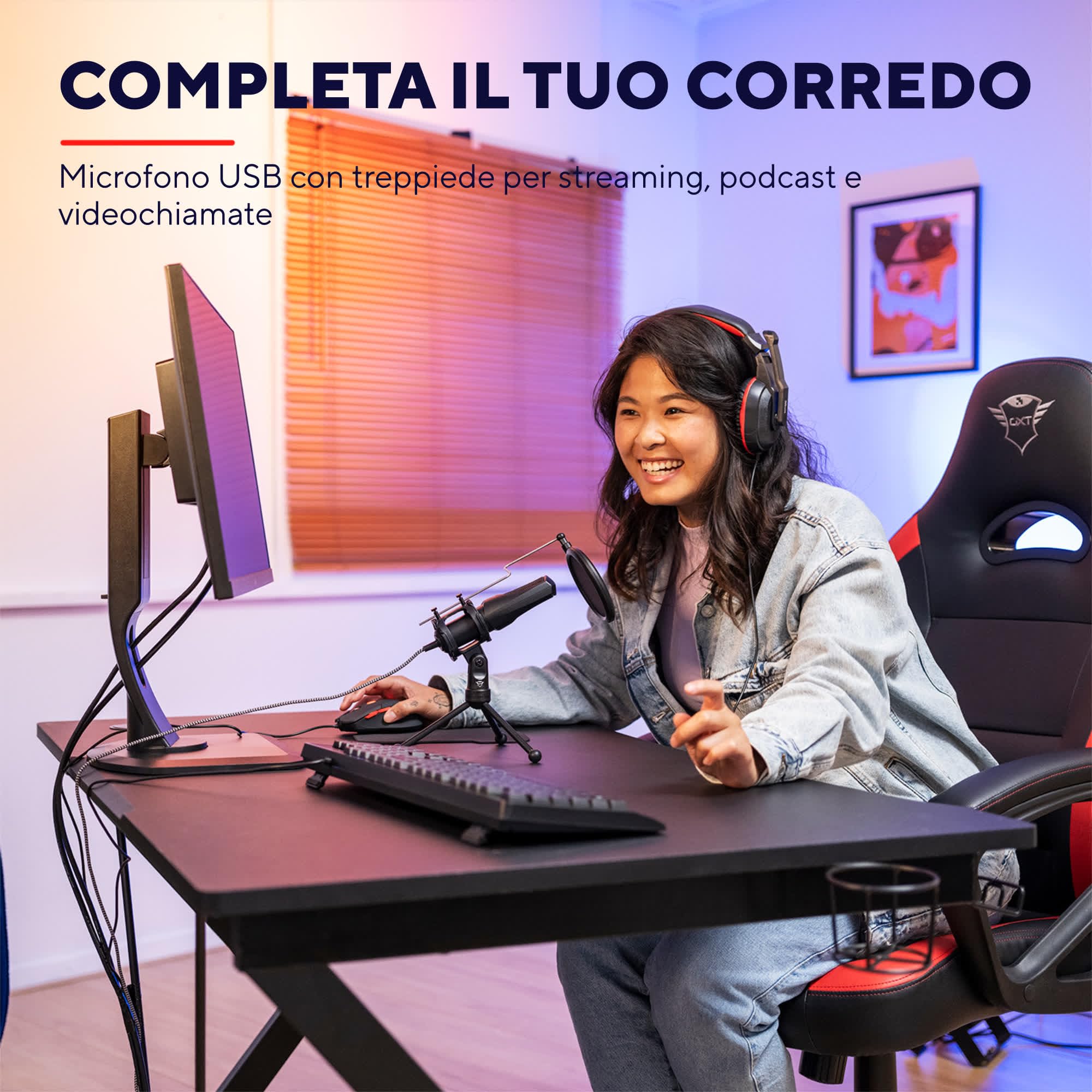 Trust Gaming GXT 232 Mantis Microfono USB per Streaming, Shock-Mount, Filtro Pop e Treppiede, Microfono per PC, Computer, PS4, PS5, Podcast, Vlog - Nero