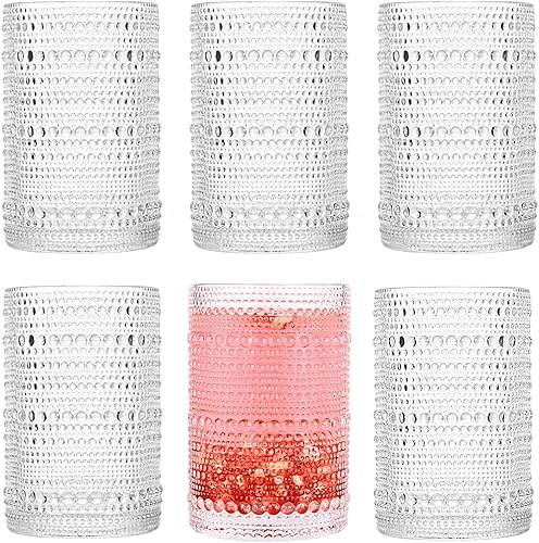 Hobnail - Juego de 6 vasos de agua de 13 onzas (13 onzas), vasos de jugo vintage en relieve, vasos de jugo de barra alta
