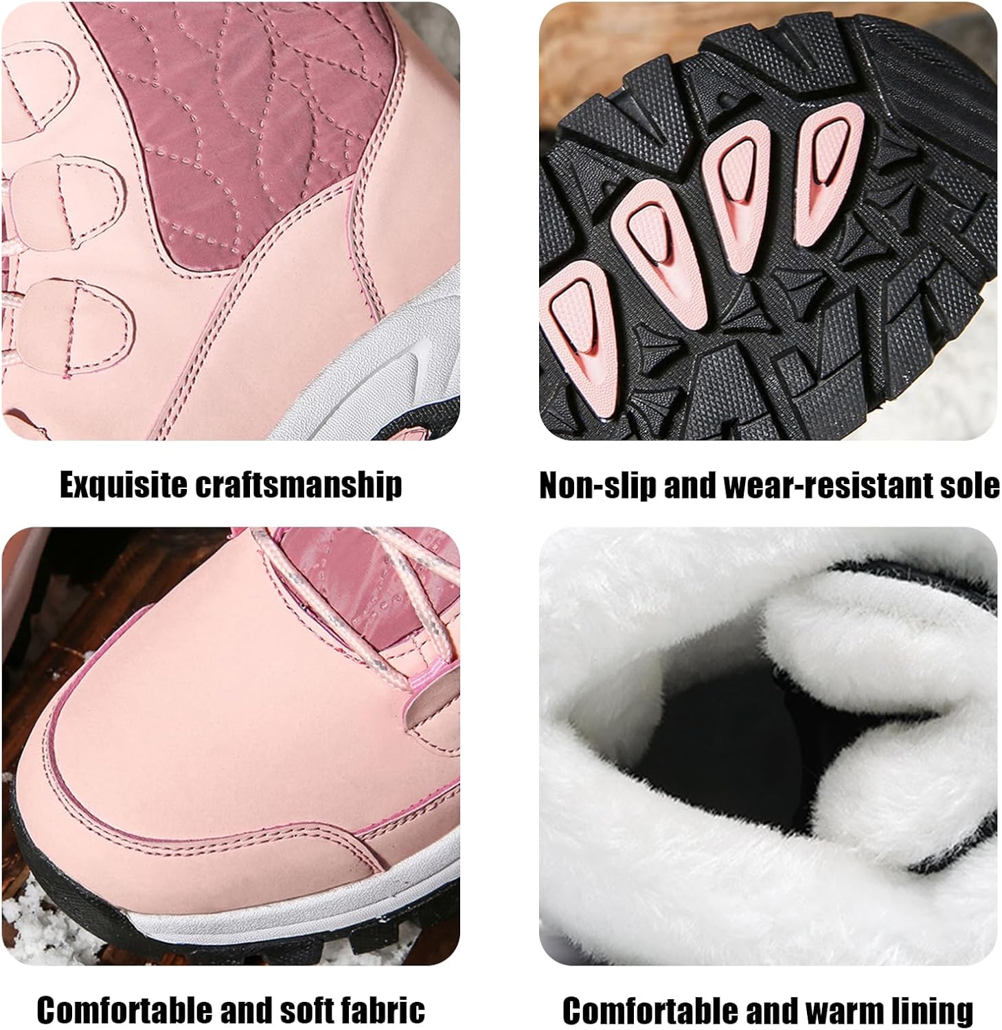 Women's Snow Boots Warm Plush Lined Mid Calf Boots Winter Platform Snow Boots Comfortable Outdoor Non-Slip Boots (Pink,8)