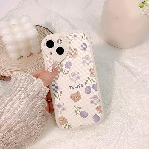 Miniatura 4 de Funda compatible con iPhone 13, diseño floral de oso con lente de amor, protector de parachoques para niñas y mujeres, TPU suave a prueba de golpes,