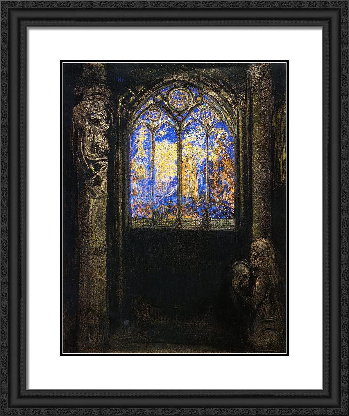 ArtDirect Redon, Odilon 20x24 Gold Ornate Framed Art Print with Double Matting Titled: Stained Glass Window ll