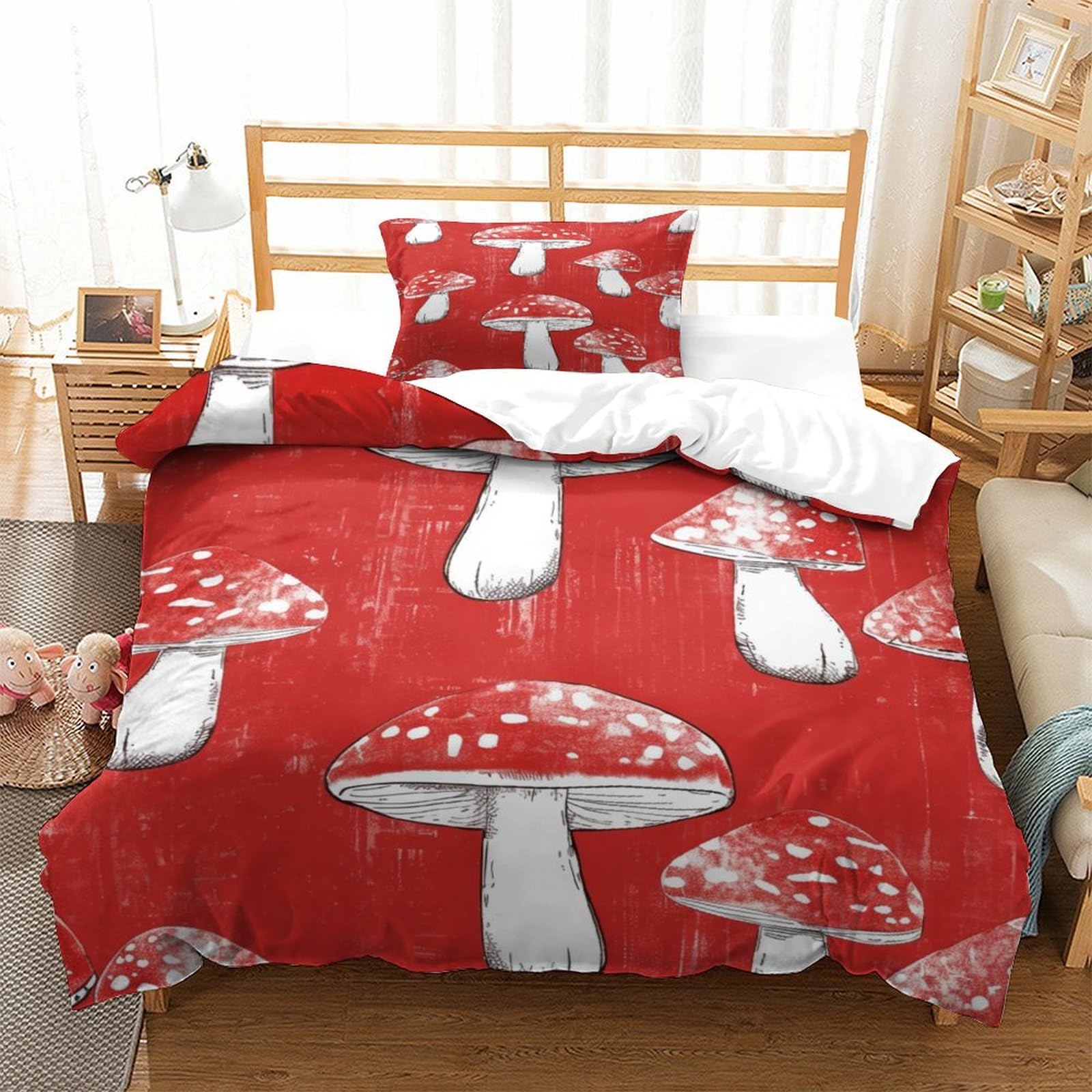 P1S9U7W5Y 3D Printed Mushroom Pattern Duvet Cover Set 3pcs Microfiber Mushroom Bedding Set Single