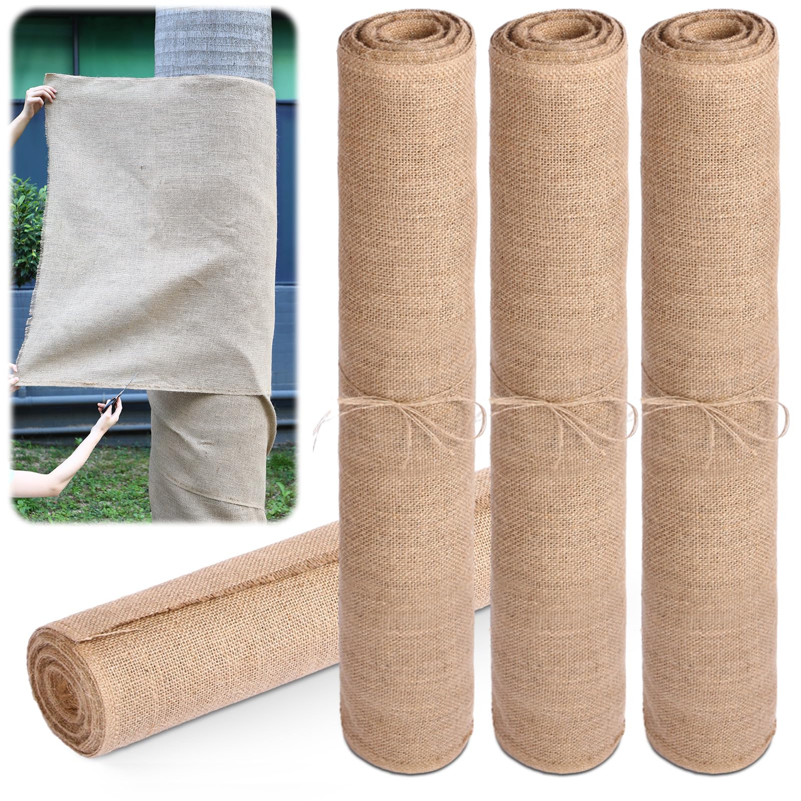 Buryeah 40 Inch x 24 ft Burlap Fabric Roll of 4 Antifreeze Erosion Control Blanket for Plant High Density Jute Fiber Burlap Cloth for Garden Raised Bed Liners Runner Party Wedding Home Christmas Decor