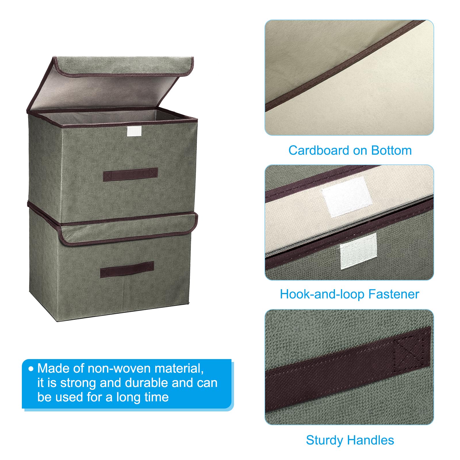 PATIKIL Contenitore Pieghievile In Tessuto x x Cm, Pezzi Scatola Di Archiviazione Pieghevole Con Coperchio E Maniglia Organizzatore Per Casa Camera Da Letto Armadio Vestiti, Grigio.