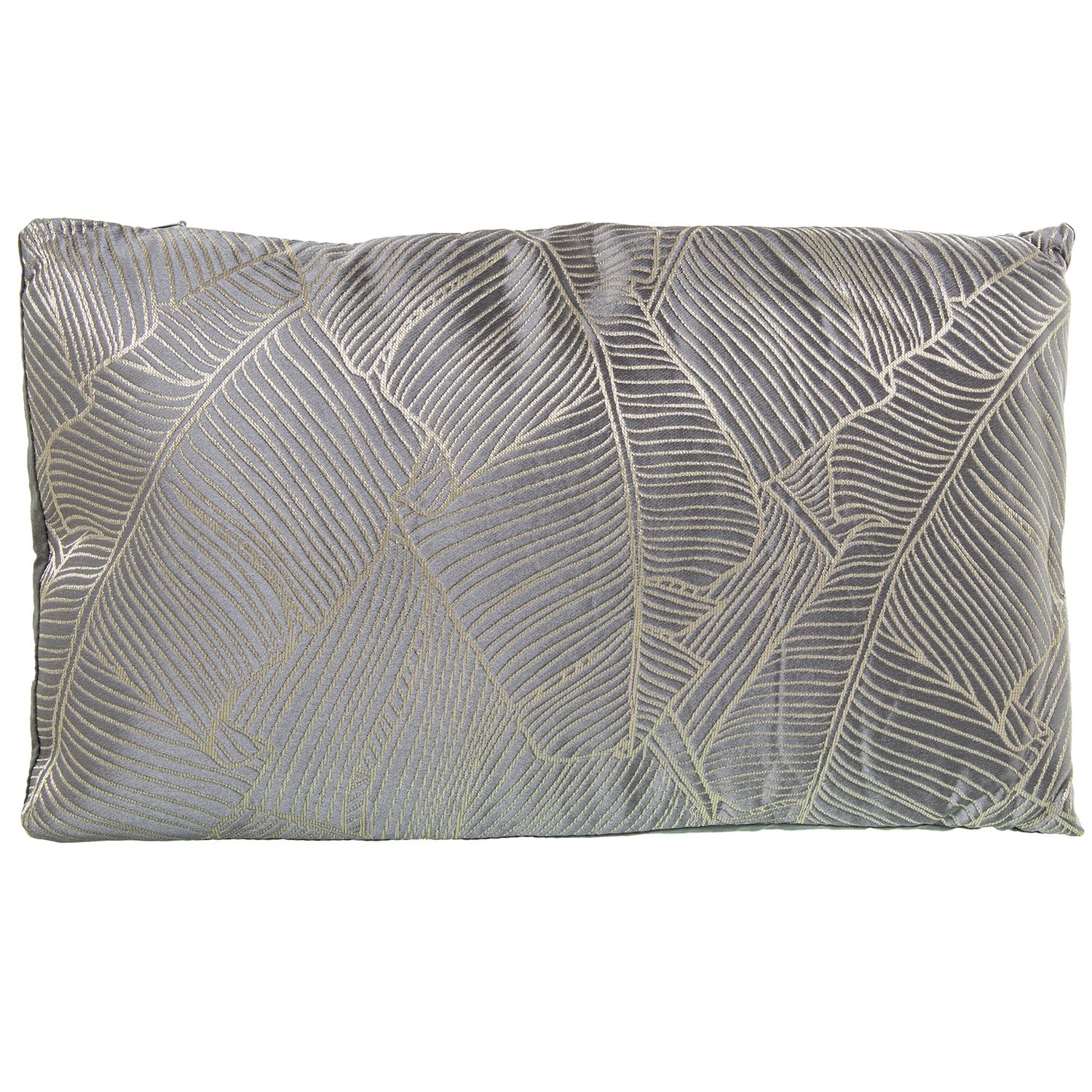 Coussin rectangulaire polyester lavable à fermeture éclair feuilles gris beige