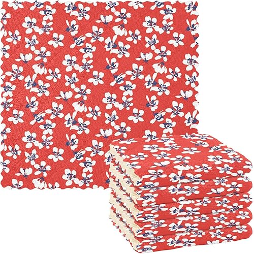 Red Ditsy Flowers Set of 6 Quick Dry Microfiber Dish Drying Towel Print Soft Flour Sack Kitchen Towels Reusable for Restaurant Sink