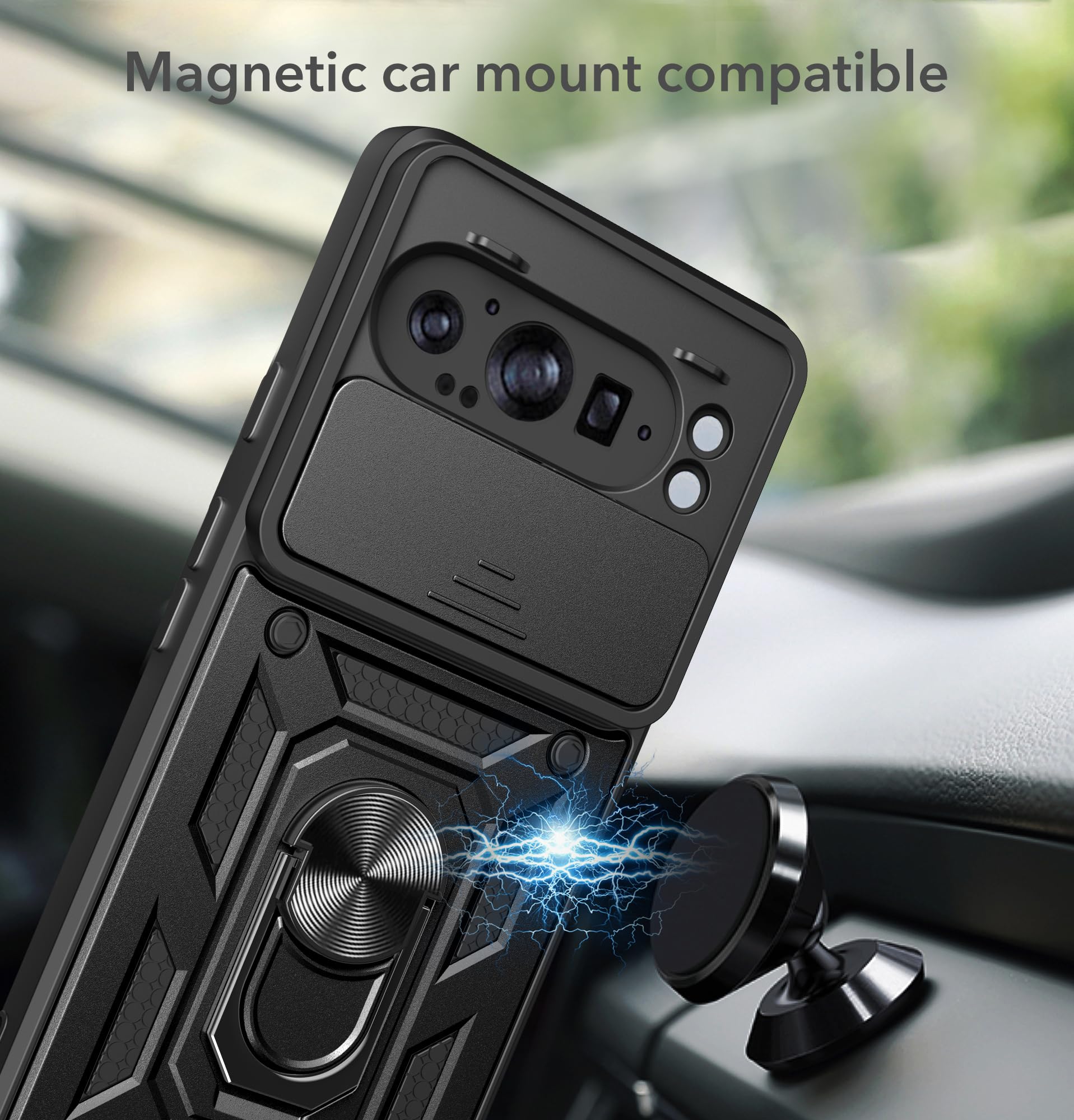 LIUKM Cover per Google Pixel 9 Pro XL Adsorbimento Magnetico Custodia 360 Gradi Protezione Cornice Metallica Doppi Lati Trasparente Vetro Temperato Custodia per Google Pixel 9 Pro XL - Nero