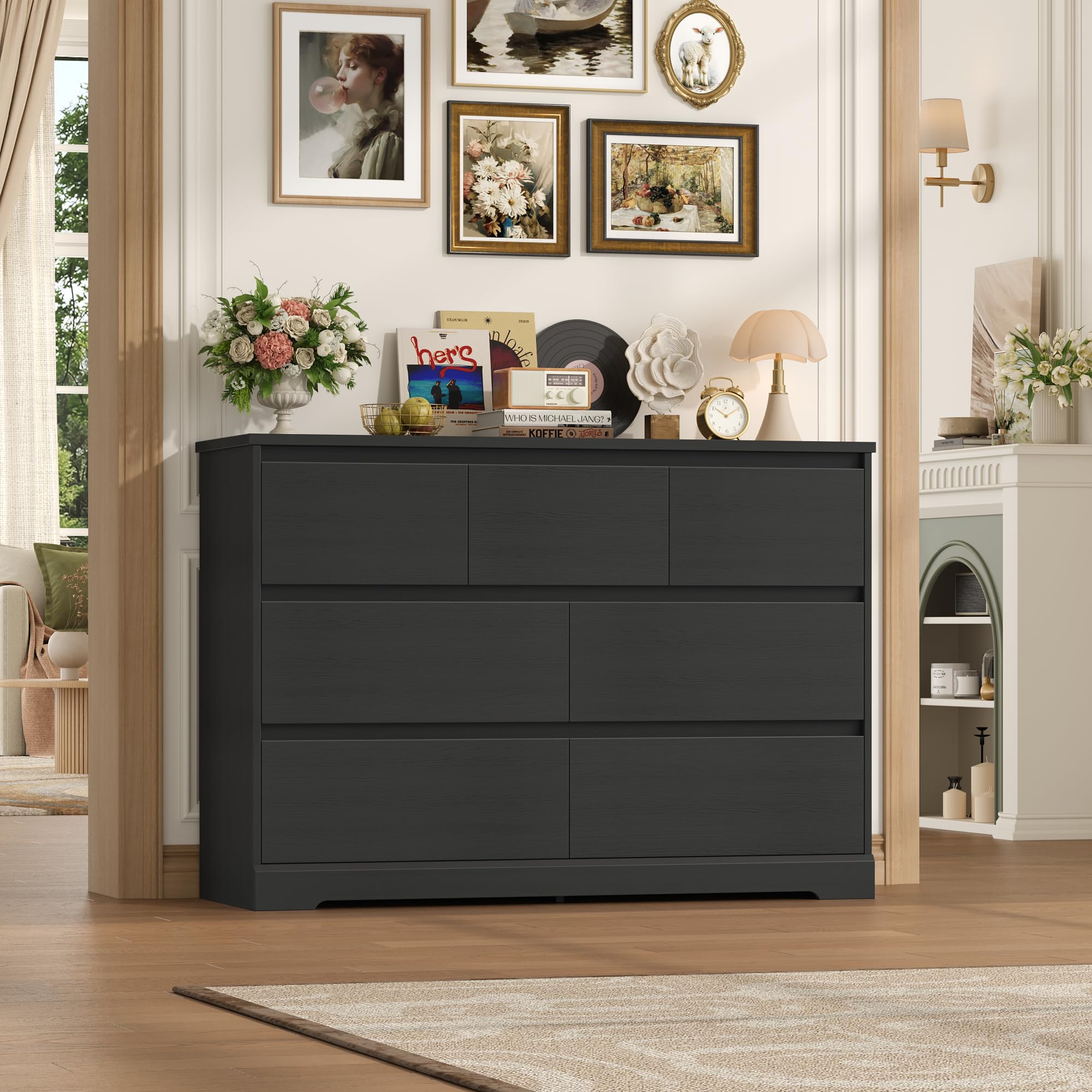 Amazon.com: FACBOTALL Dresser for Bedroom, Modern Black Dresser, Wood Chest of Drawers Nursery Dressers, with Storage, 7 Drawer Double with Handle Free, Large Storage Organizer for Living Room,Black : Home & Kitchen Amazon.com: FACBOTALL Dresser for Bedroom, Modern Black Dresser, Wood Chest of Drawers Nursery Dressers, with Storage, 7 Drawer Double with Handle Free, Large Storage Organizer for Living Room,Black : Home & Kitchen