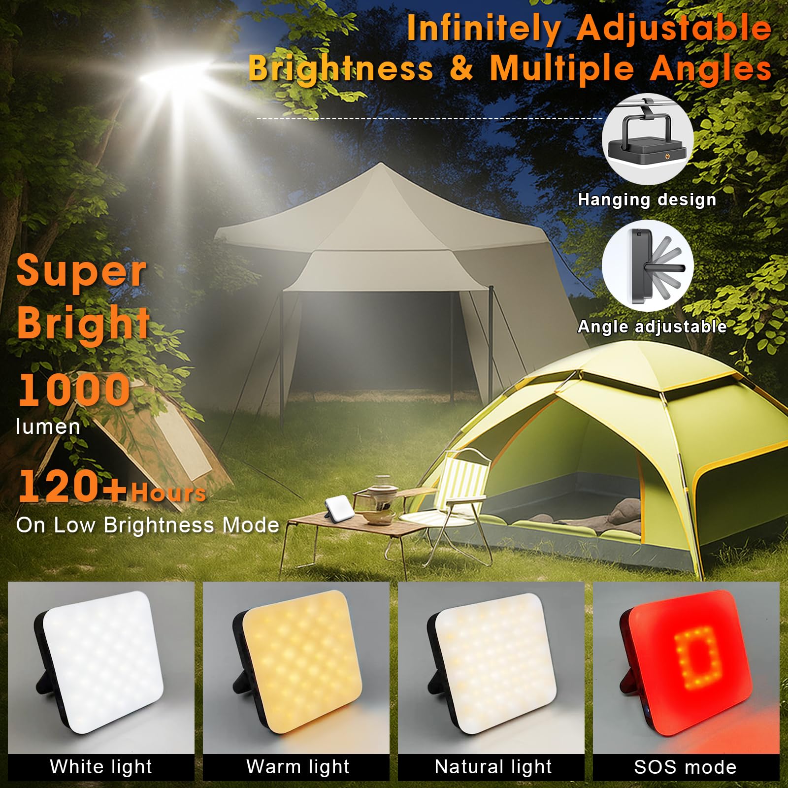 LED Camping Laterne Wiederaufladbar, 10000mAh Tragbare Campingleuchten Bis zu 90 Stunden & 4 Lichtmodi, IPX5 Wasserdicht Camping Essentials für Stromausfälle, Notfall, Zelt, Outdoor (Schwarz)