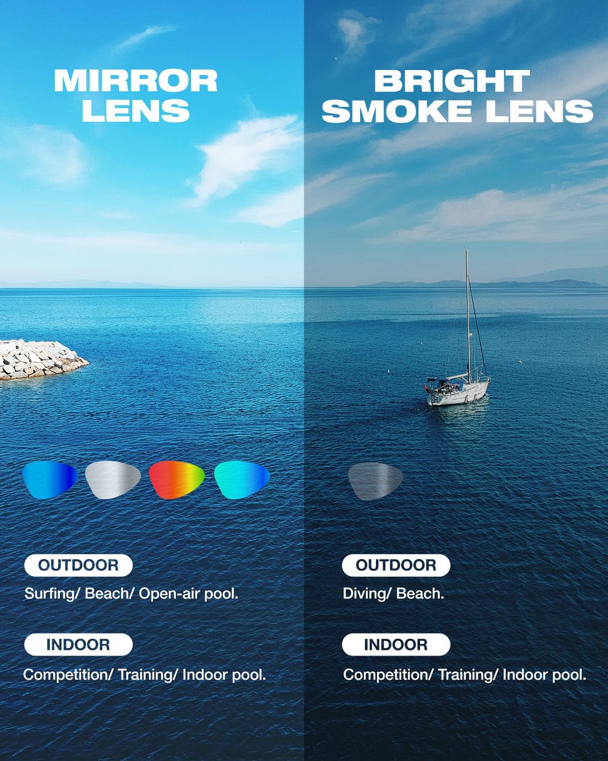 ZIONOR G1 Nava Super Anti-Fog Unisex Swim Goggles Mirror/Bright Smoke Lens - Image 5