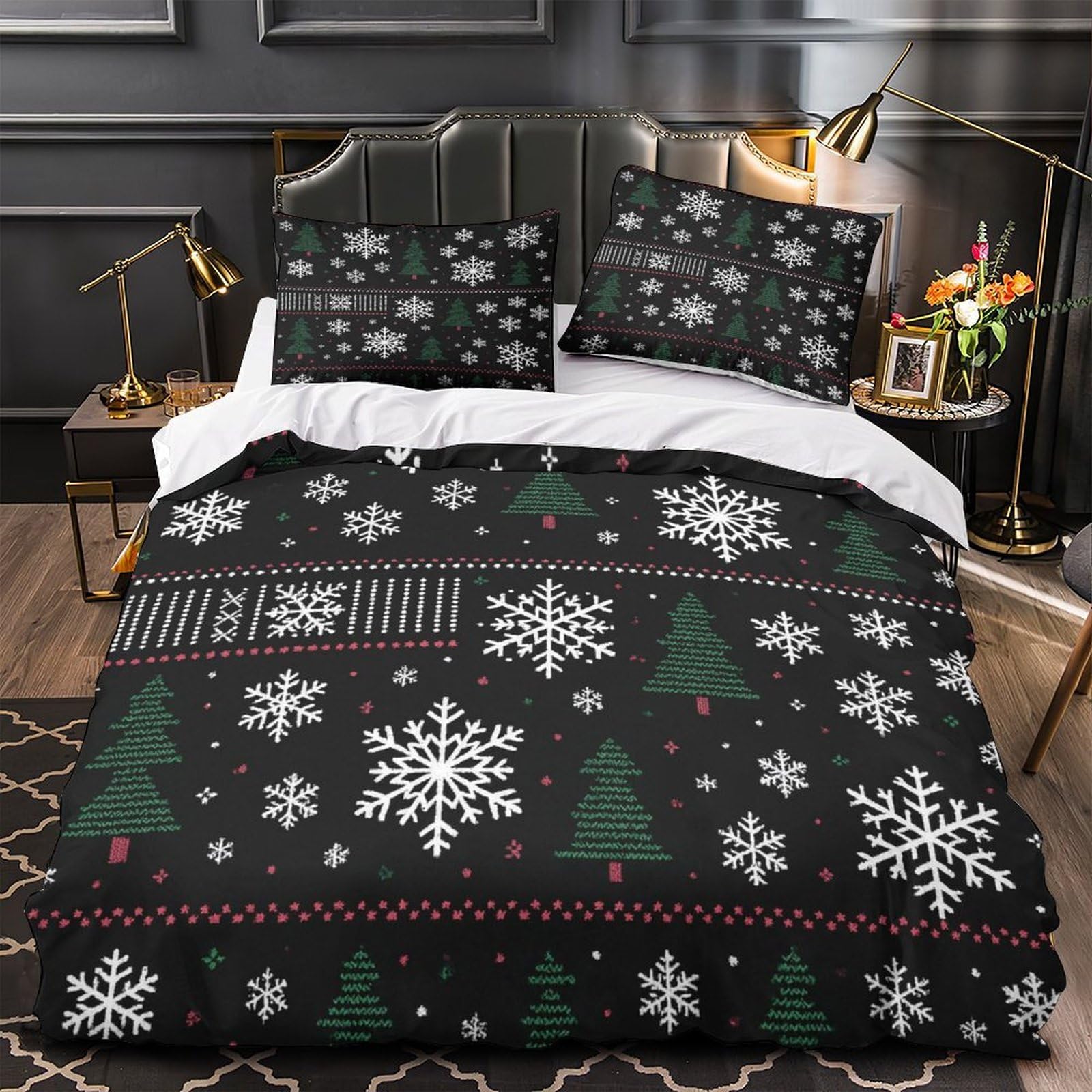 Parure de lit flocons de neige 135x200 housse couette microfibre enfant zippée