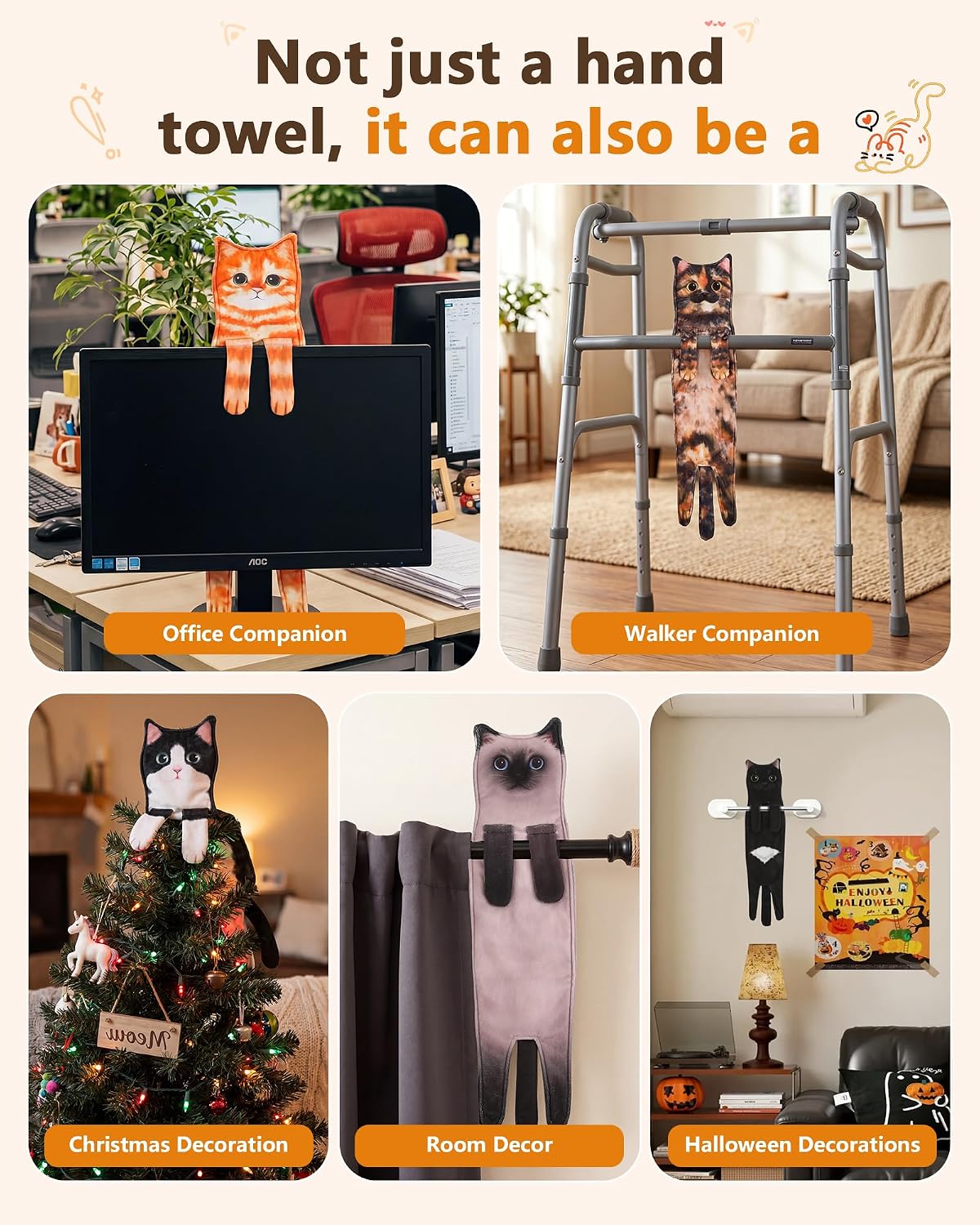 Hand Towels for Bathroom Kitchen Essentials - Orange Cat Towel Cute Stuff Fun Home RV Decor Birthday Gifts for Women Men Teen Friend Coworker Cat Lover Housewarming Christmas Stocking Stuffer