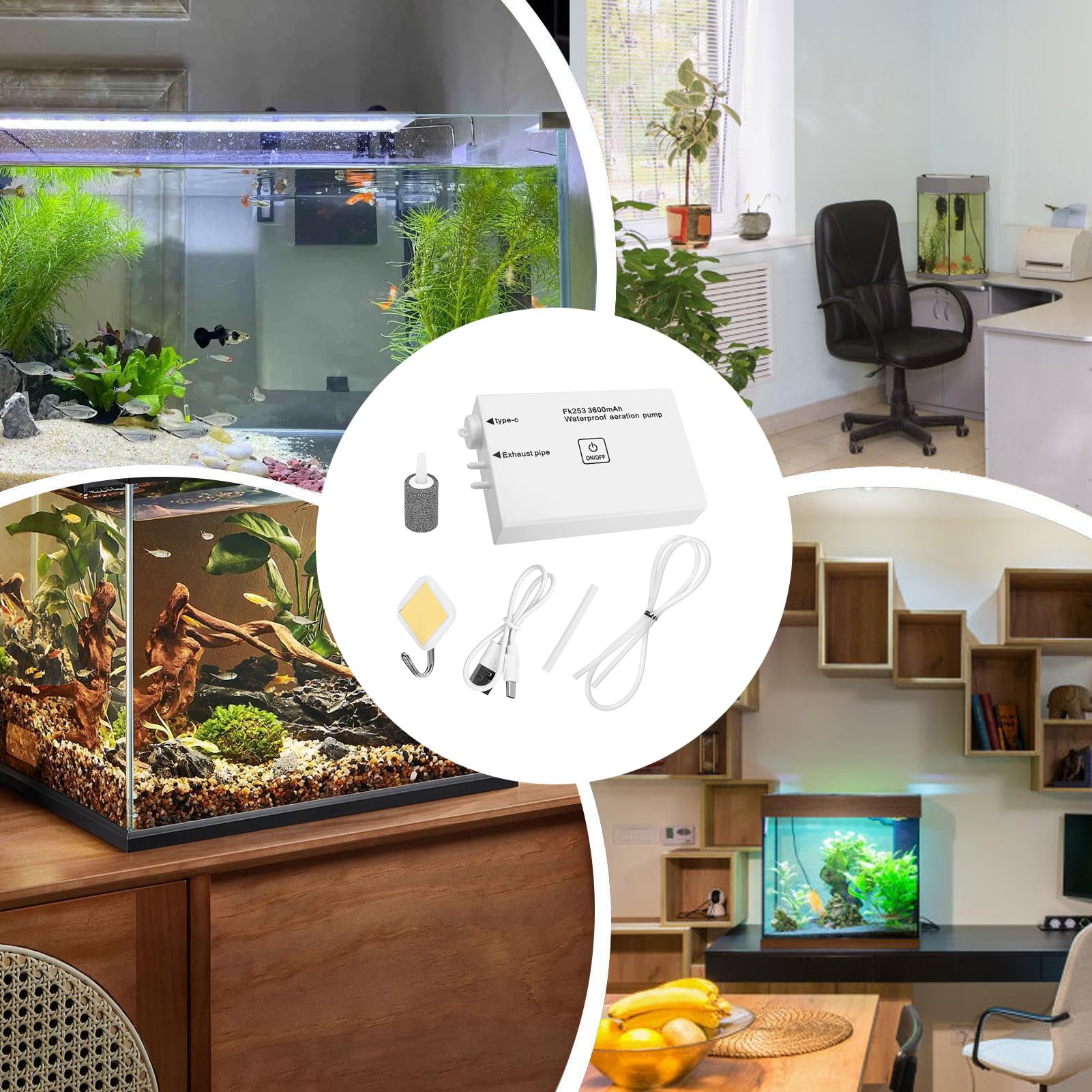 Burbujeador para Acuario Bomba de Aire para Acuario Silenciosa Ajustable | Aerador para Estanques Piscinas Plantas Hidropónicas Interior Exterior