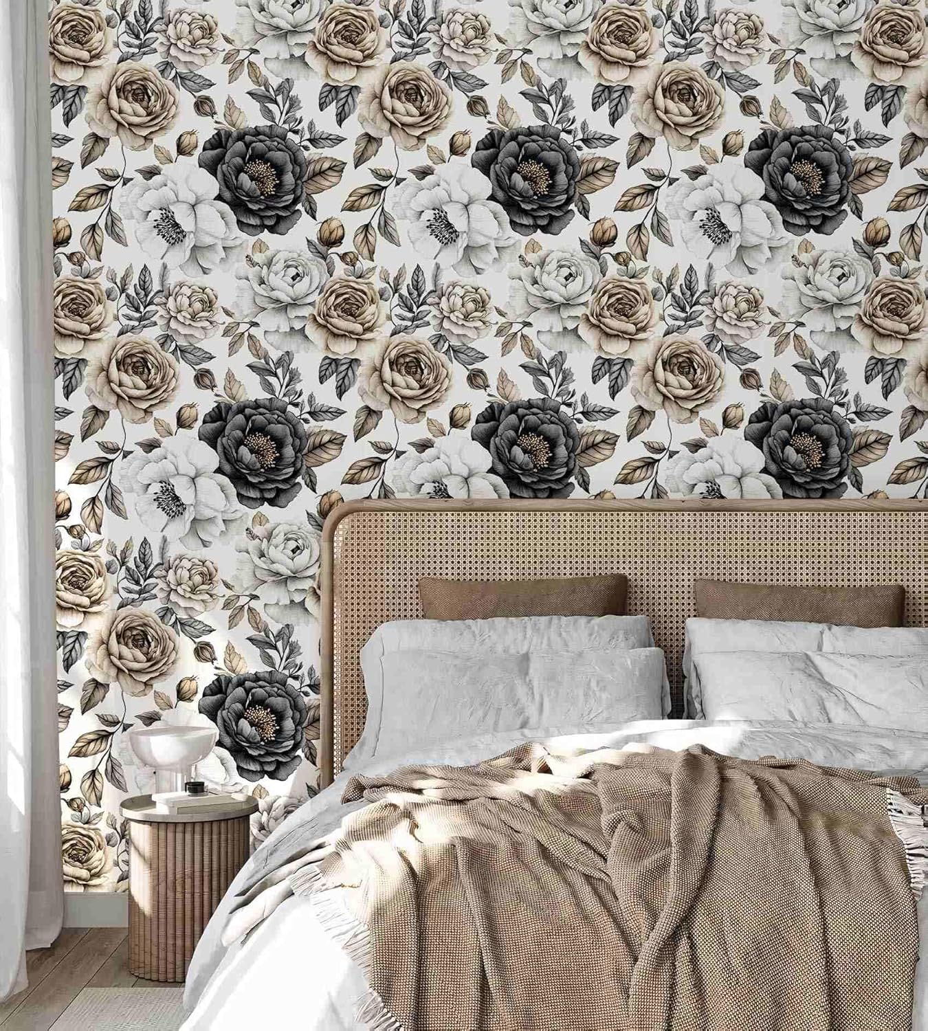 Vintage Floral Peel and Stick Wallpaper, Elegant Rose Botanical Wallpaper for Home Décor | Self Adhesive Vinyl 17.7in x 236in
