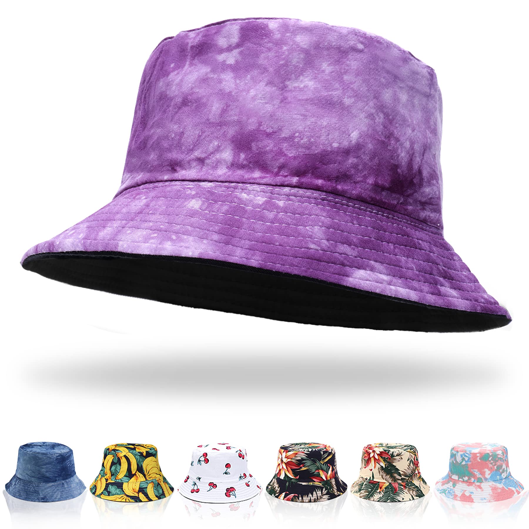 Keho Women's Mixedpurple Bucket Hats - Reversible Cotton Summer Beach Sun Hats Foldable Fisherman Hat For Travel Beach Hiking Uk