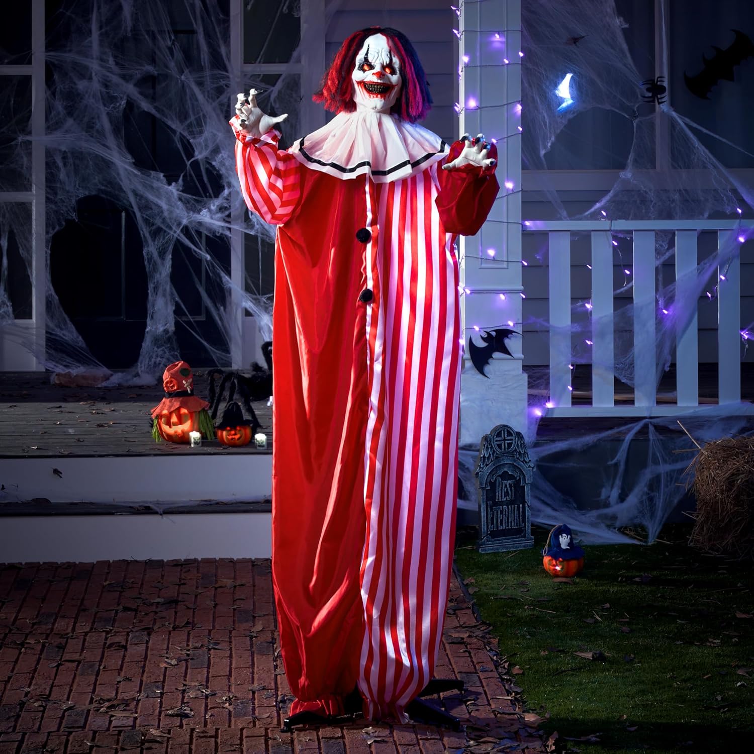 JOYIN 67" Halloween Decorations Outdoor, Scary Animatronics Clown Decor Clearance with LED Eyes and Creepy Sound, Life Size Animated for Haunted House Lawn Yard Patio