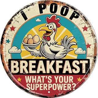 Breakfast Superpower Metal Sign 8x8in Humorous Bathroom Plaque for Toilet Room Funny Housewarming Gift