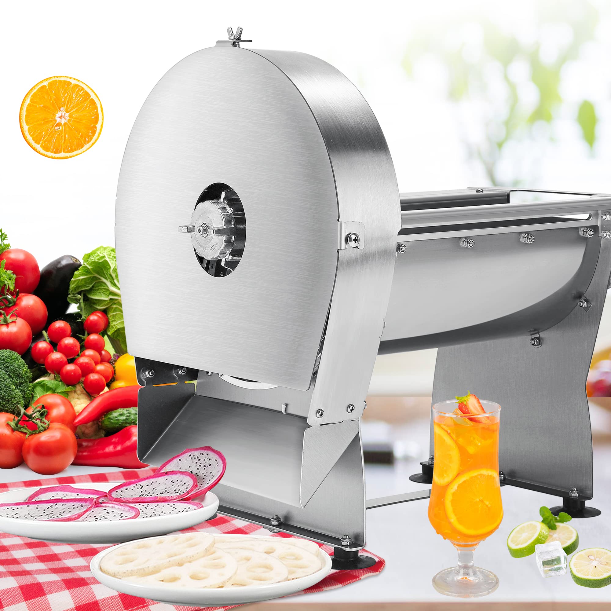 NEWTRY Electric Vegetable Slicer Commercial Fruit Slicer Machine 0-10mm (25/64inch) Thickness Adjustable Stainless Steel for Lemon Potato Onion 110V US