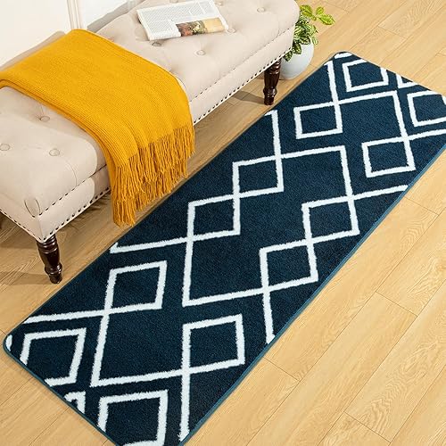 Miniatura 16 de Alfombra de pasillo suave, 2x6 pies, alfombra no deslizante marroquí para dormitorio, alfombras geométricas pequeñas con espuma viscoelástica