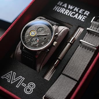 AVI-8 Hawker Hurricane Men's Pilot Watch Classic Chronograph, Japanese Quartz Movement, Stainless Steel Case, Leather Strap, AV-4011