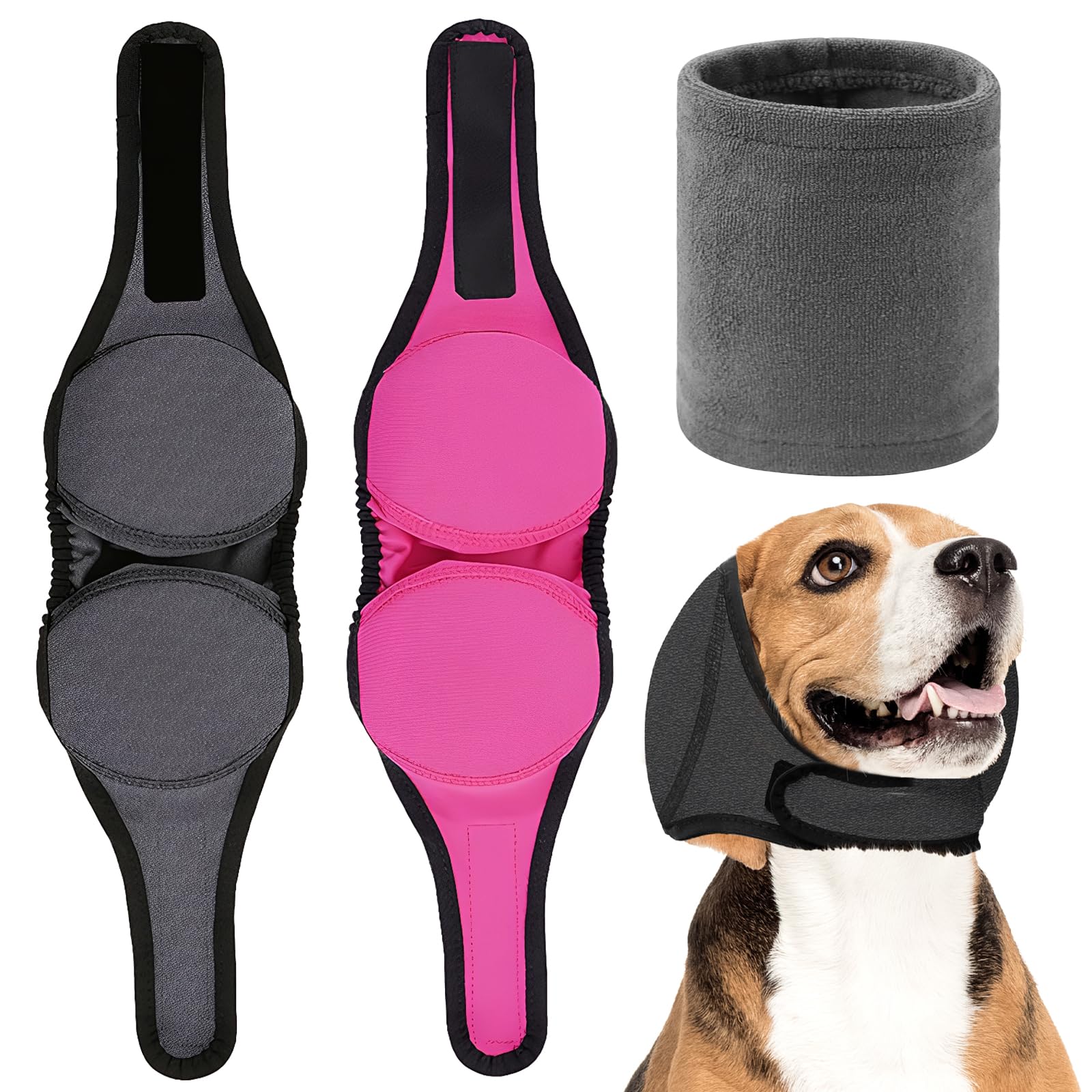 3PCS Dog Ears Cover,Dog Ear Defenders,Soft Snood,Adjustable,Breathable,Elastic,for Fireworks,Noise,Thunder Protection,Pet Grooming, Bathing, and Swimming